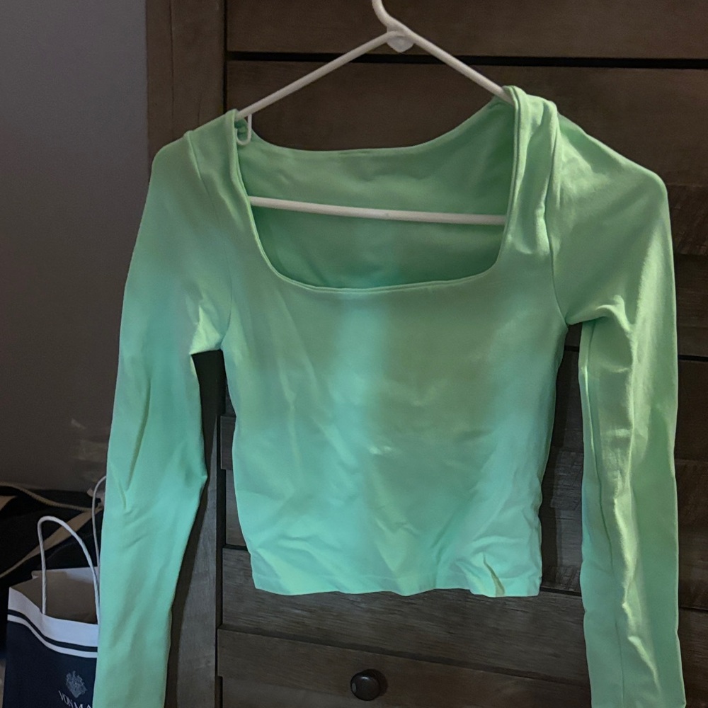 Free People Mint Green Cropped Long Sleeve